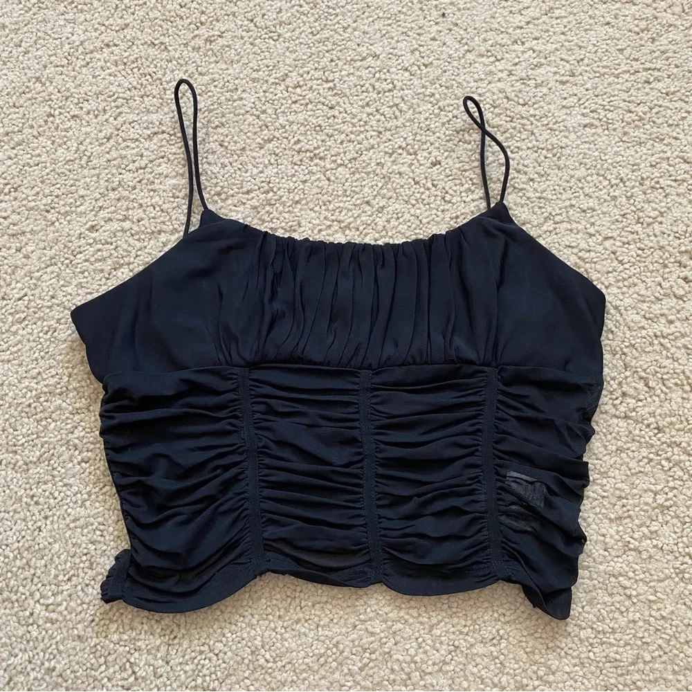 Princess Polly Ruched Mesh Cropped Tank Top Size 12 Black Neutral Concordia